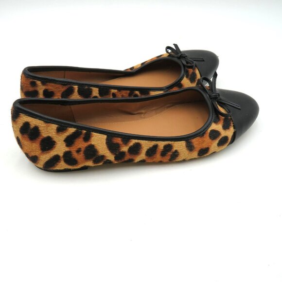 J.Crew Shoes Womens Size 7.5 Leopard Calf Hair Black Cap Toe Ballet Flats - Picture 2 of 8